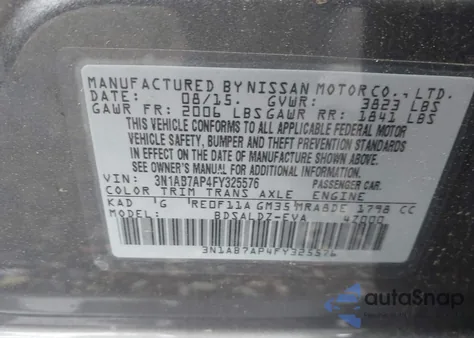 2015 Nissan Sentra Sv from USA, damaged, VIN 3N1AB7AP4FY325576